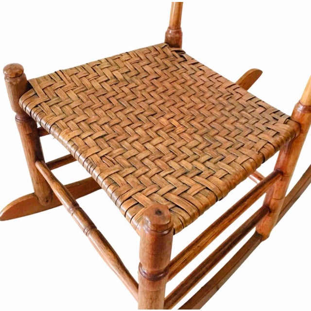 Antique Late 19th Shaker Armless Rocking Chair With Splint Weaving