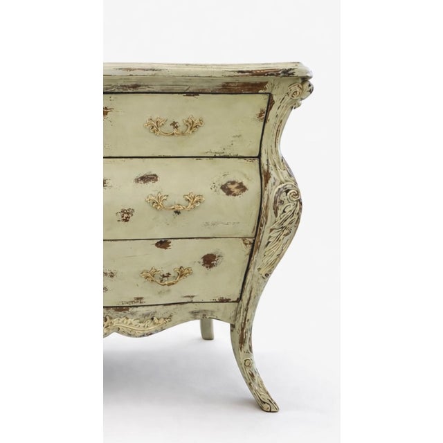2000 - 2009 Distressed Green French Provincial Bombe Chest — Louis XV Style, Vintage Serpentine Dresser For Sale - Image 5 of 9