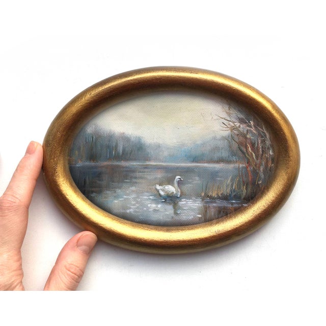 Framed Original Painting Landscape With Swan Antique Decor by Valeriya Serova For Sale - Image 10 of 11