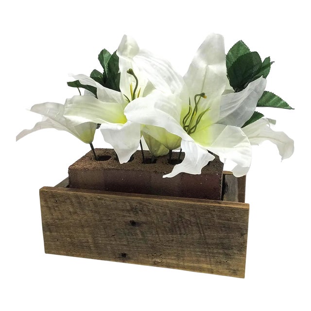 Rustic Wood Flower Frog Brick Vase by Some Like It Rough For Sale