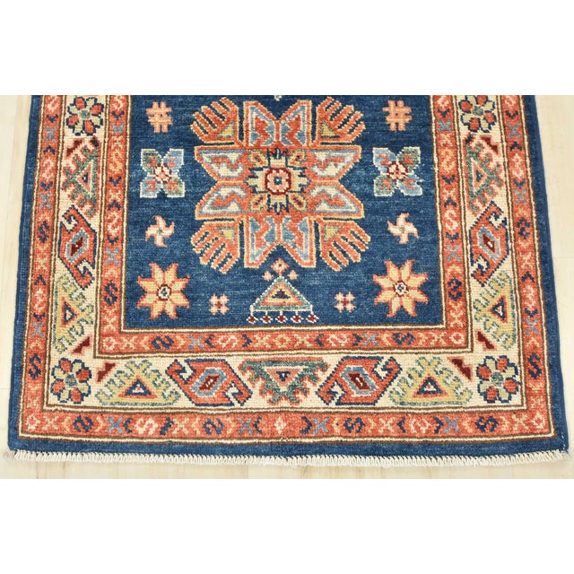 Kazak Runner 2’7” X 7’8” Blue Wool Tribal Hand-Knotted Oriental Rug For Sale - Image 11 of 14