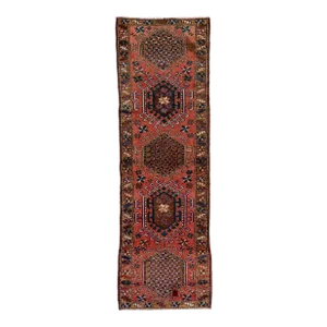 1950s Vintage Handmade Wool Rug With Tribal Motif