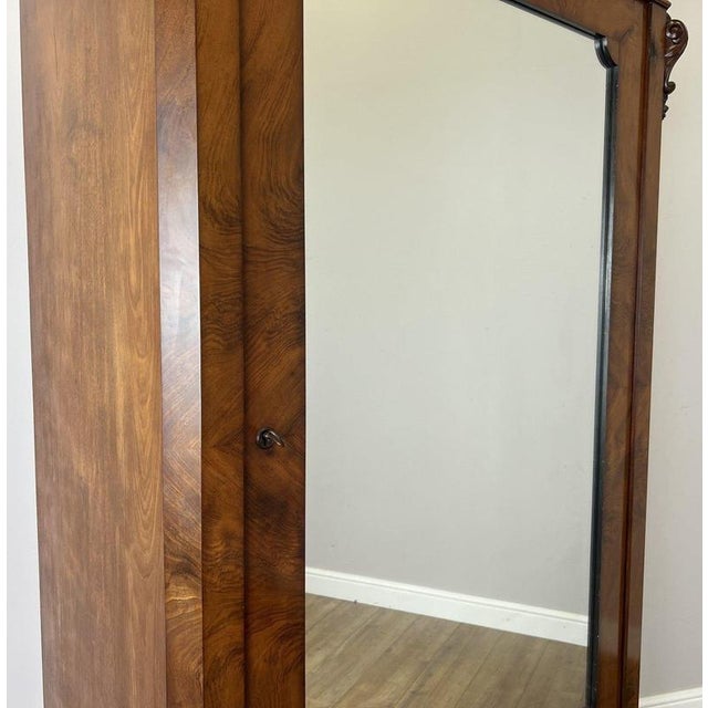 Wood Antique French Carved Burr Walnut and Mirrored Wardrobe For Sale - Image 7 of 18