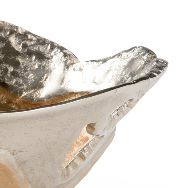 Nickel and gold finish on small aluminum organic bowl. 5.3h x 5w x 5d