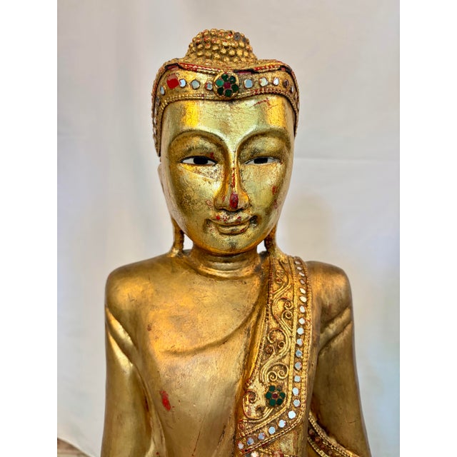 Early 20th Century Burmese Mandalay Standing Gilt Wood Buddha Sculpture For Sale - Image 4 of 11