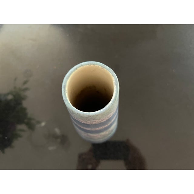 Mid-Century Modern Mid Century Madeline Originals Blue Teal Stripe Sponge Pottery Vase - 9"h For Sale - Image 3 of 5