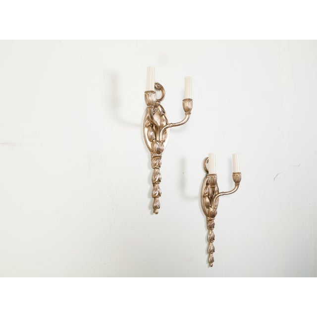 Mid 20th Century Mid 20th Century English Silver Plated Two-Light Wall Sconces with Foliage - Pair For Sale - Image 5 of 8