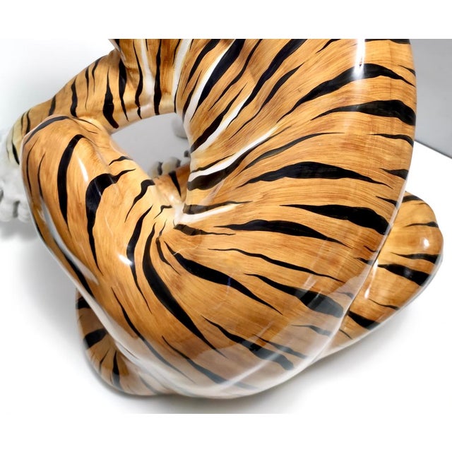 Large Vintage Hand Painted Ceramic Roaring Tiger, 1950s For Sale - Image 12 of 13
