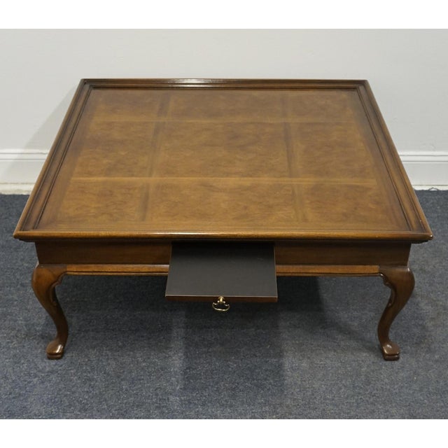 Late 20th Century Century Furniture Burled Walnut Traditional Style 40" Square Accent Coffee Table For Sale - Image 5 of 11