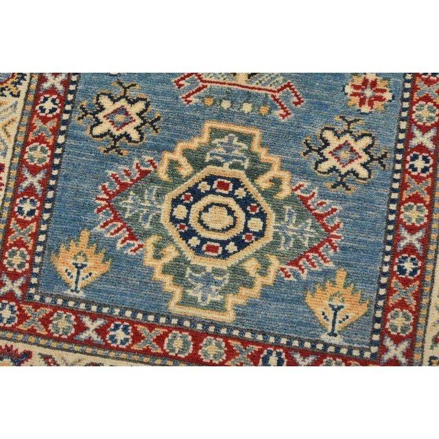 Kazak Runner 2’9” X 9’6” Blue Wool Tribal Hand-Knotted Oriental Rug For Sale - Image 4 of 13