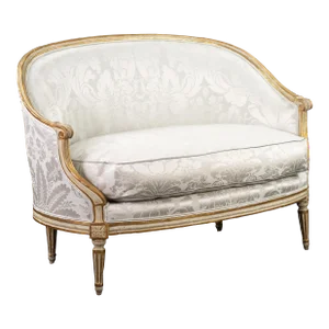 G.Sene Antique Louis XVI Carved Painted and Gilded Canape, French Country Provincial Settee or Loveseat