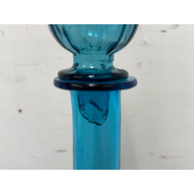 Glass Italian Hand Blown Blue Vessel With Stopper For Sale - Image 7 of 12