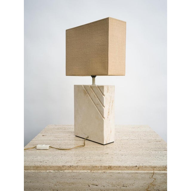 Textile Travertine Table Lamp with Rectangular Lampshade, 1970s For Sale - Image 7 of 10