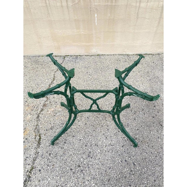 Mid 20th Century Vintage Hollywood Regency Faux Bamboo Lattice Metal Green Dining Set - 5 Pc Set For Sale - Image 5 of 12