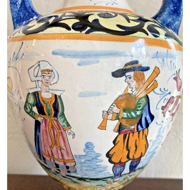 1920s Early Vintage French Henriot Quimper Urn Vase Decor Riche Border For Sale - Image 5 of 11