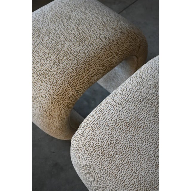 Wood Karl Springer Style Chenille Waterfall Scroll Benches, a Pair For Sale - Image 7 of 8