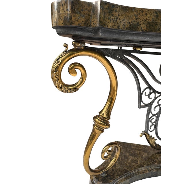 Vintage Henredon Tessellated Stone Console With Sculptural Gold-Tone Scrollwork For Sale - Image 9 of 18