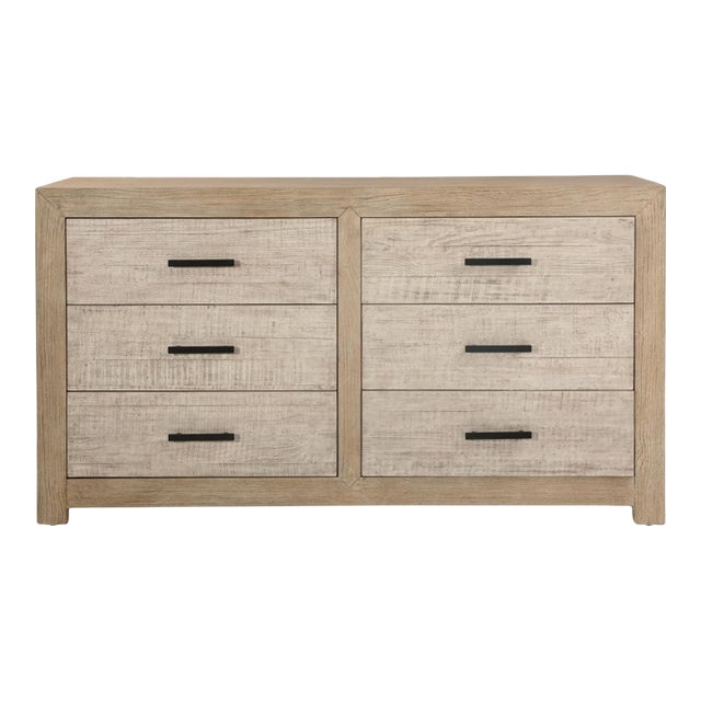 Bleached Pine Coastal Farmhouse Six-Drawer Dresser For Sale