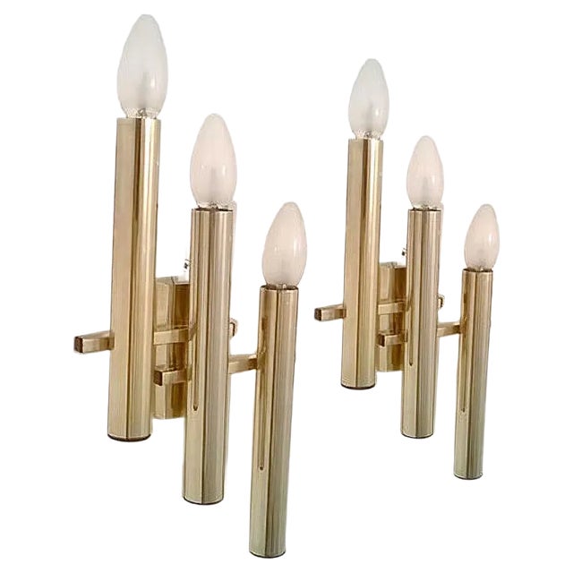 Brass Sconces by Gaetano Sciolari for Sciolari, 1970s, Set of 2 For Sale