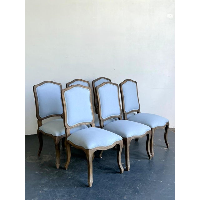 Vintage Carved Wood Dining Chairs With Blue Upholstery - Set of 6 For Sale - Image 11 of 13
