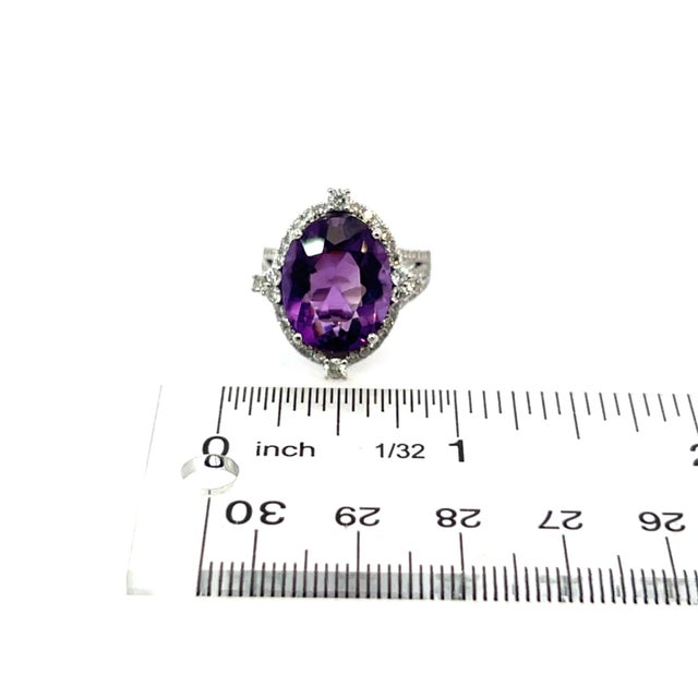 Natural Quality Amethyst and Diamond Ring 14k White Gold 8.83 TCW Certified $4,950 409157 This magnificent natural oval...