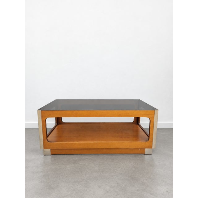 Brown Mid-Century Walnut and Smoked Glass Coffee Table, 1960s For Sale - Image 8 of 8