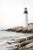 White Lighthouse Coastal Scene, Minimalist Seascape Art Print, 24″ × 36″ For Sale