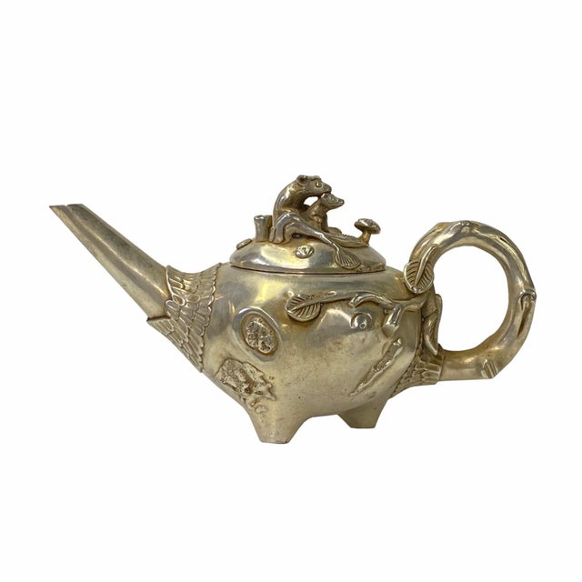 2020s Chinese Handmade Metal Silver Color Jar Shape Teapot Display For Sale - Image 5 of 5