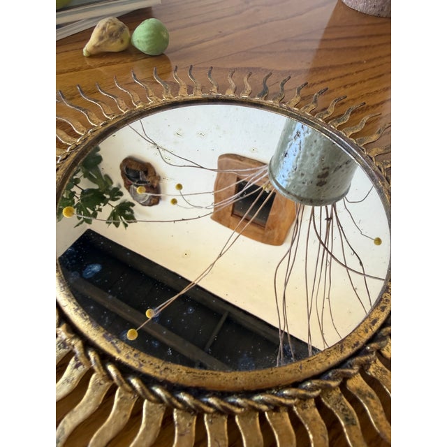Patinated Gold Sunburst Mirror, 1970s For Sale - Image 13 of 18