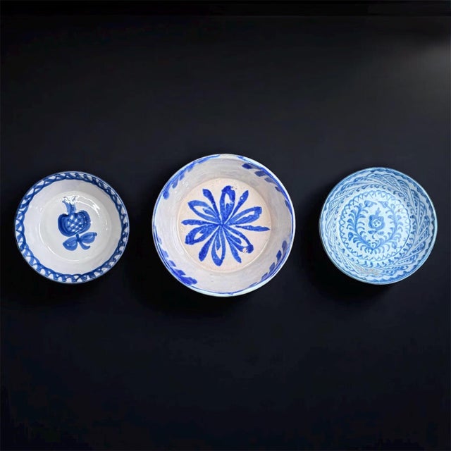 Fajalauza Granada Blue and White Bowls, Set of 3 For Sale - Image 9 of 9