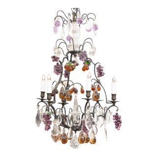 Vintage Italian Brass Chandelier With Clusters of Glass Fruit For Sale