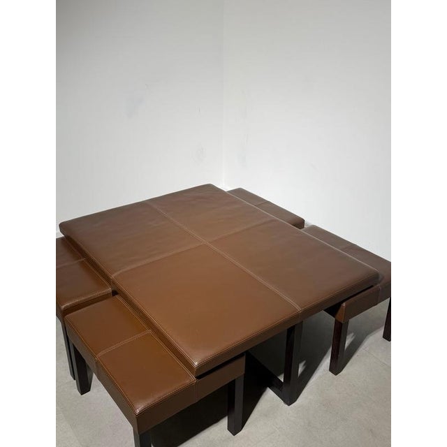 Leather Coffee Table with Nesting Stools, Set of 5 For Sale - Image 5 of 6