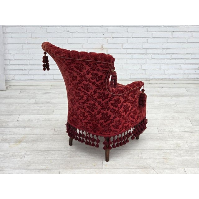 Danish Armchair in Velour with Beech Legs, 1950s For Sale - Image 9 of 18