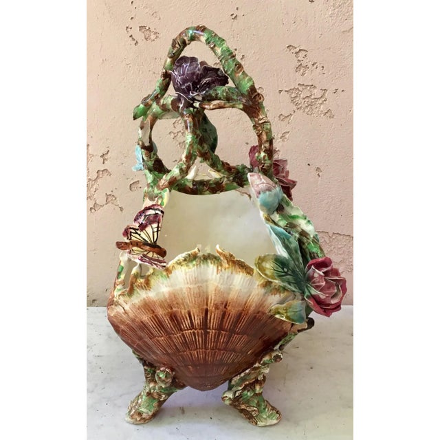 French Majolica Flowers and Insects Basket, circa 1880 For Sale - Image 4 of 11