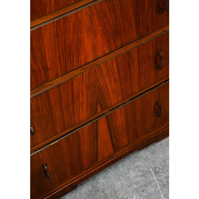 Mid Century Modern Highboy Dresser 5 Drawer Walnut Vintage MCM Metal Burl Wood For Sale - Image 9 of 12