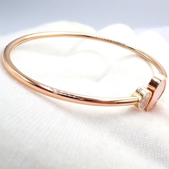 Late 20th Century Chopard Rose Gold Happy Hearts Diamond Pink Opal Bracelet For Sale - Image 9 of 12