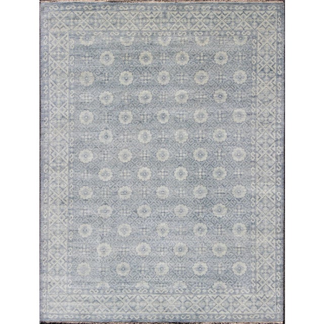 9'2 X 12'1 Modern Khotan Design in Shades of Blue and Cream by Keivan Woven Arts For Sale In Atlanta - Image 6 of 6