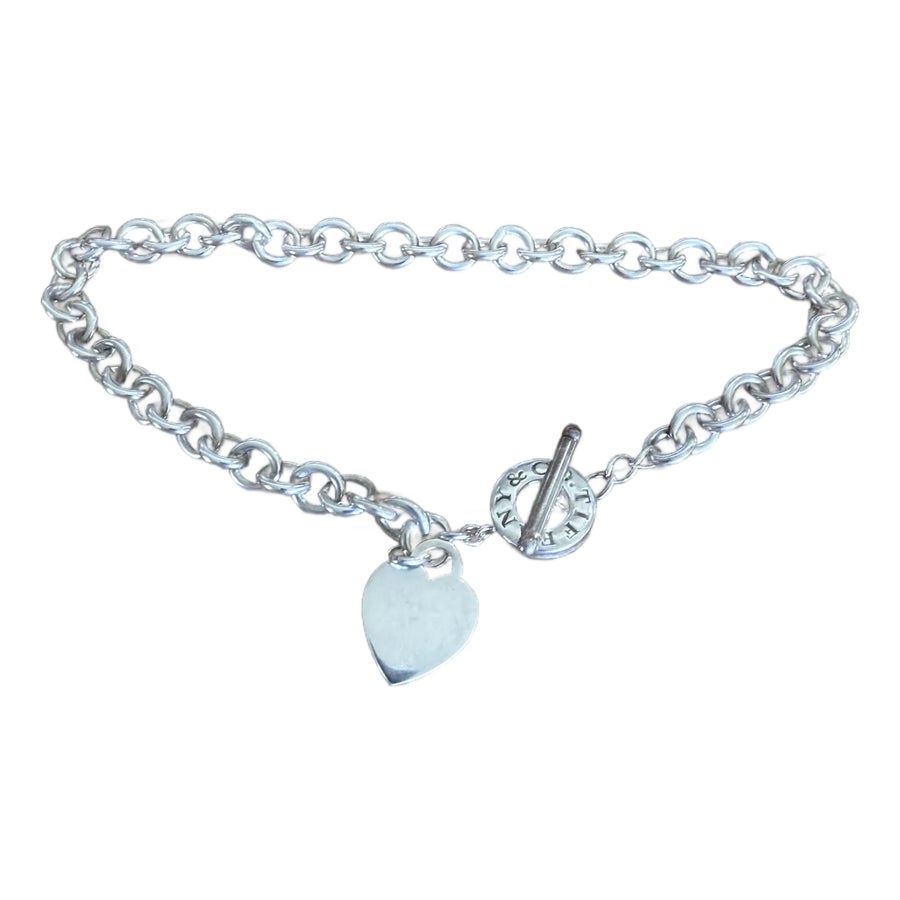 1990s Tiffany & Co. Sterling Silver Heart Charm Toggle Necklace