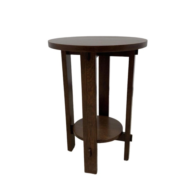 Mission Style Oak Round End Table - Michael's Cherry For Sale - Image 9 of 13