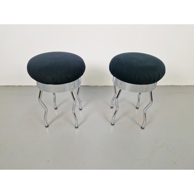 1990s Vintage Uri Stools with Waved Chrome Legs and Black Seats by Per Ivar Ledang for Ikea, 1995, Set of 2 For Sale - Image 5 of 11
