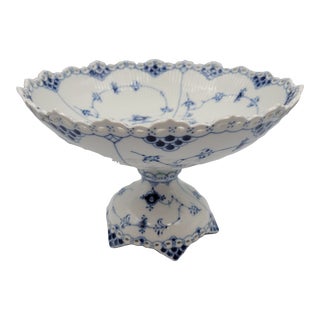 1980s Royal Copenhagen Blue Fluted Full Lace Footed Compote Centerpiece 1022 For Sale