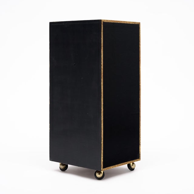 Vintage French Pair of Leather Covered Filing Cabinets, Casters For Sale - Image 10 of 10