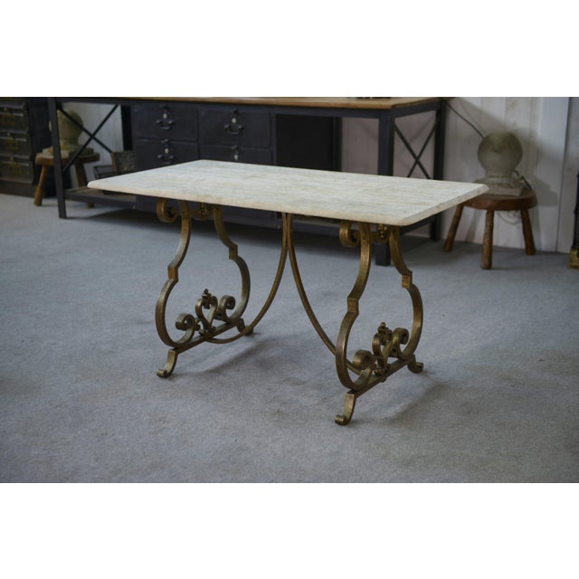 Side Table with Gilt Wrought Iron Base by Gilbert Poillerat, 1940s For Sale - Image 11 of 11