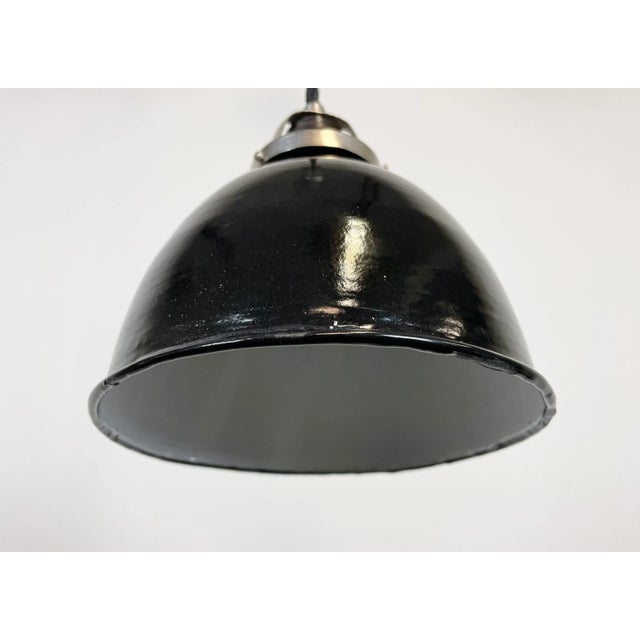 Small Industrial Black Enamel Pendant Lamp, 1950s For Sale - Image 4 of 10