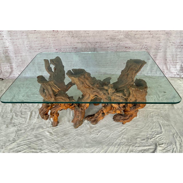 Vintage Sculptural Natural Burlwood Root Dining Table With Rectangular Glass Top For Sale - Image 13 of 18