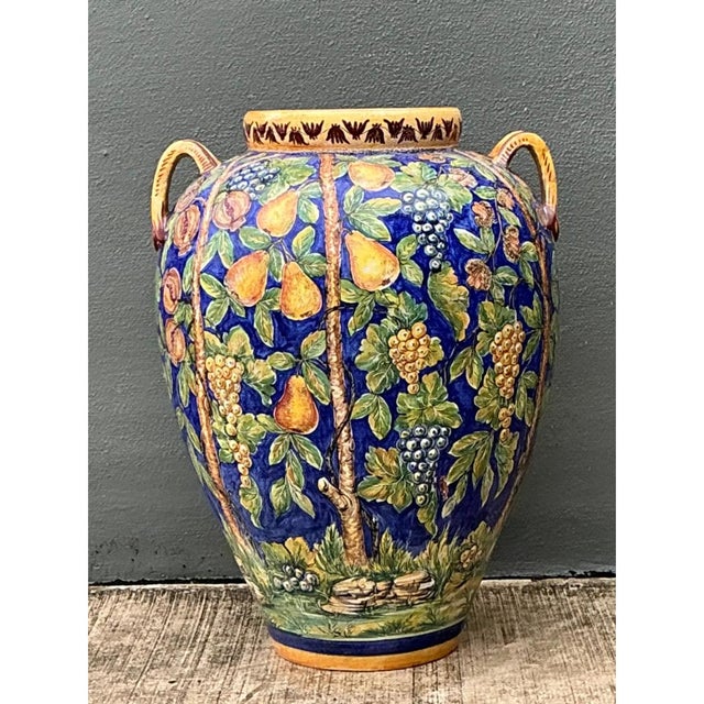Vintage Italian Hand-Painted Ceramic Urn For Sale - Image 4 of 12