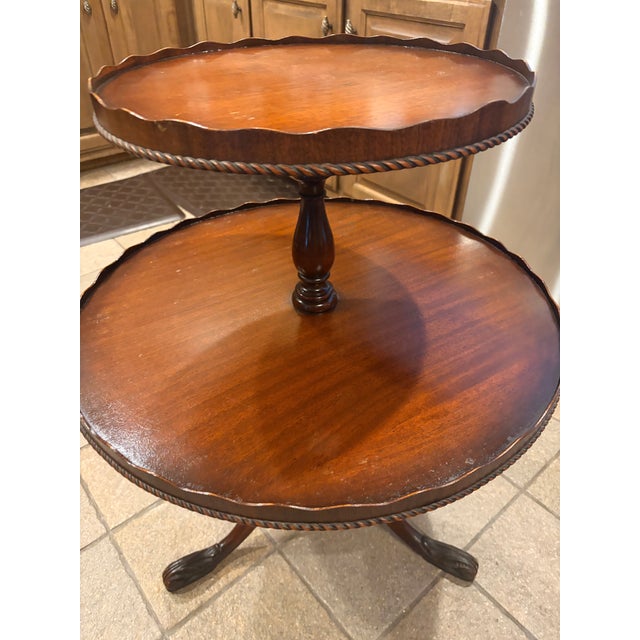 Chippendale Vintage Chippendale Style Mahogany Two-Tier Dumbwaiter Table For Sale - Image 3 of 8