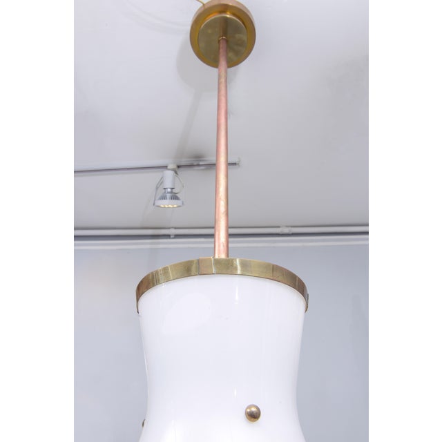Mid-Century Modern Bespoke Cone-Shaped White Glass Fixture With Applied Brass For Sale - Image 3 of 8