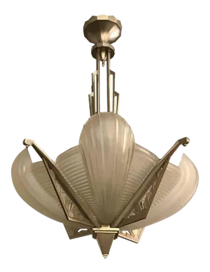 French Art Deco Skyscraper Chandelier Signed by Atelier Petitot