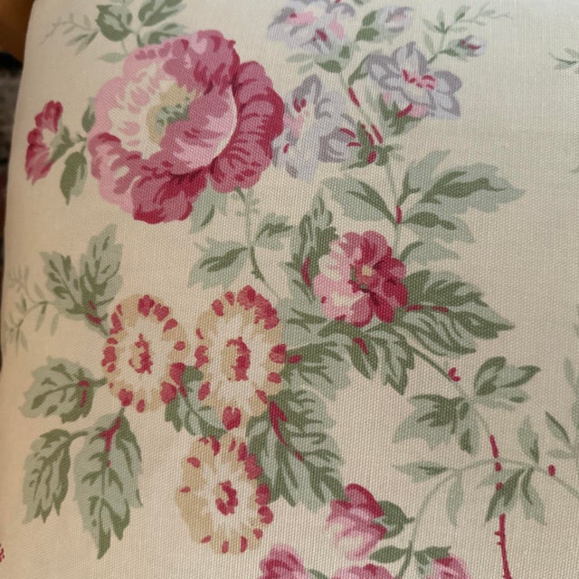 Double sided decorative pillow cover handcrafted from 100% cotton with a floral printed, pink flowers, sage green foliage...